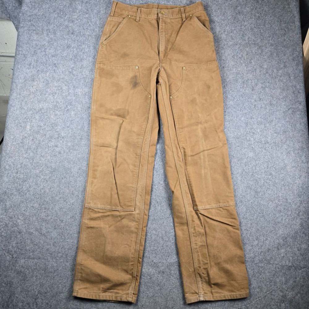 Carhartt Double Knee Pants Mens Fits 32x36 Brown Duck Canvas Loose Fit Workwear